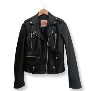 Button-able asymmetric Levi Leather Jacket